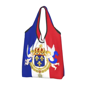 Множество пазарска чанта със знаме на Кралство Франция, дамски чанти-тоут, преносими чанти за пазаруване в хранителни магазини френски роял стандарт