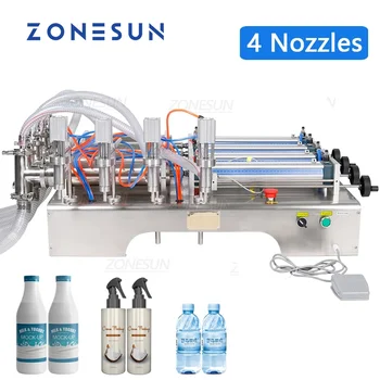 Настолна пневматична машина за бутилиране на ZONESUN, бутало на помпата с 4 глави, Шампоан, Сок, напитки, Козметика, Вода, течен пълнител ZS-YT4P