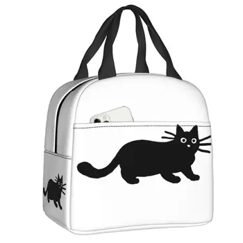 Cartoony Черна котка, Изолиран обяд-пакет за работа, училище, водоустойчив термоохладитель, кутия за bento, дамски чанти-тоут, контейнер за хранене